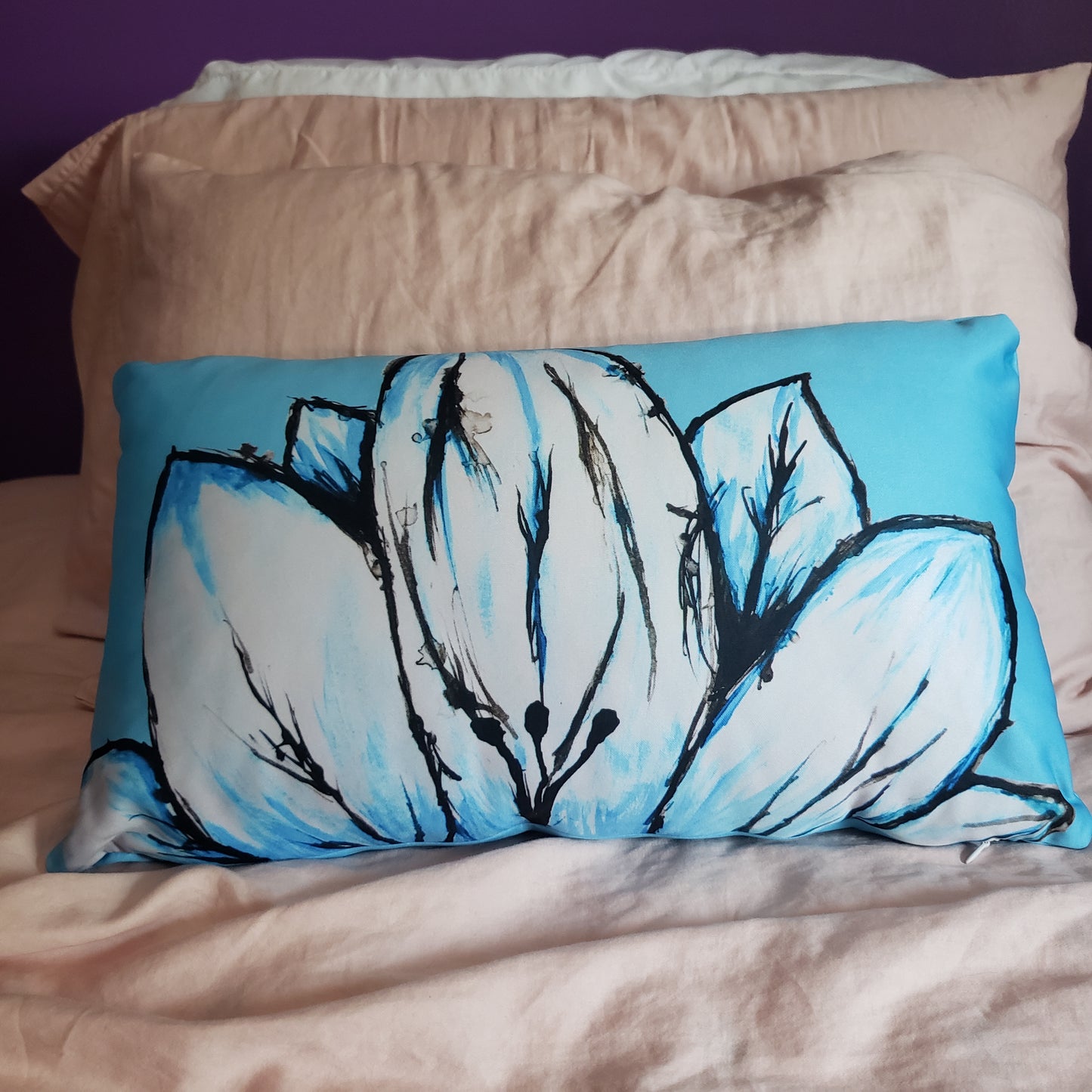 Blue Lotus Flower Pillow