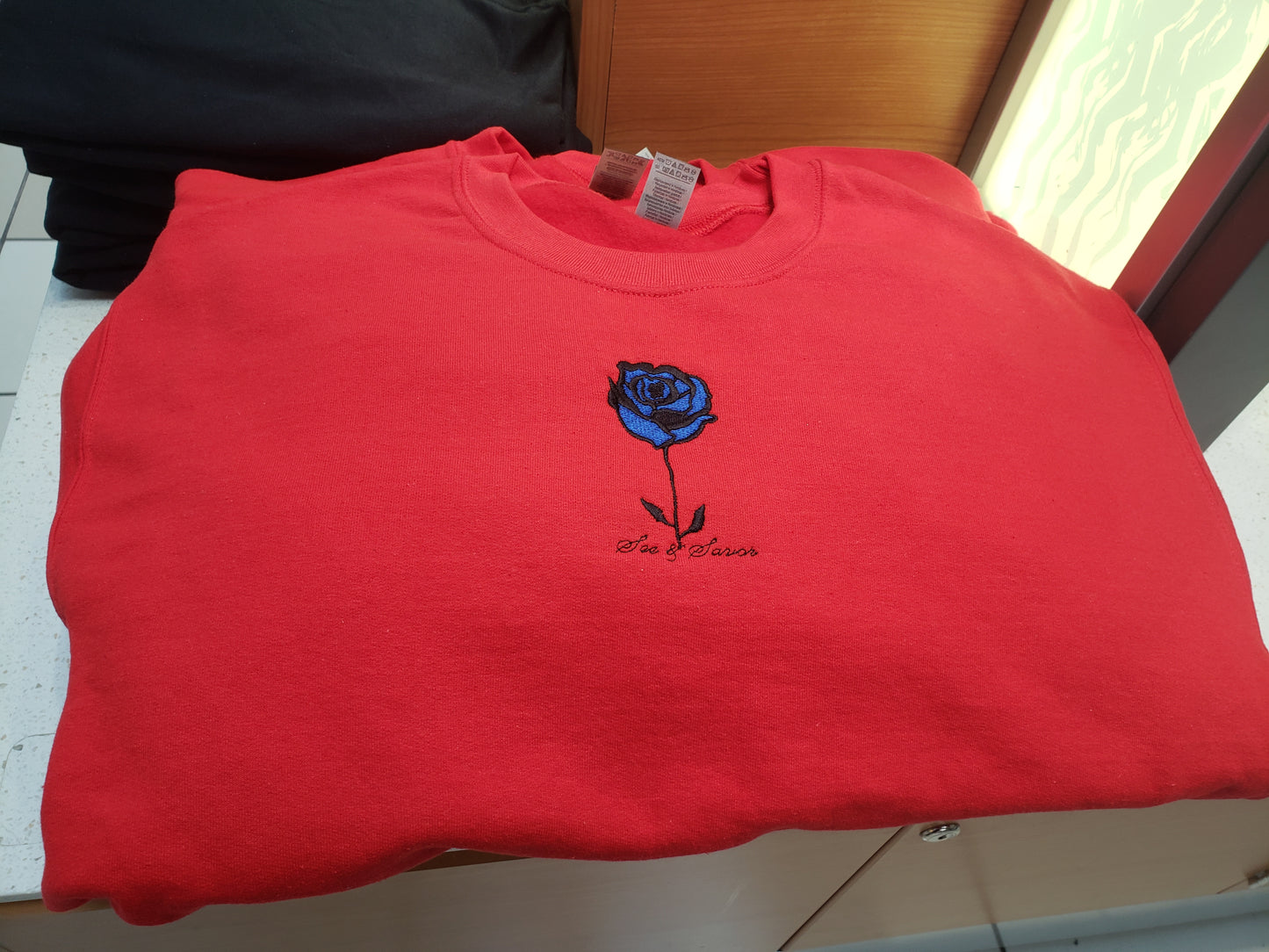 Blue Embroidered Rose Sweatshirt (Unisex)