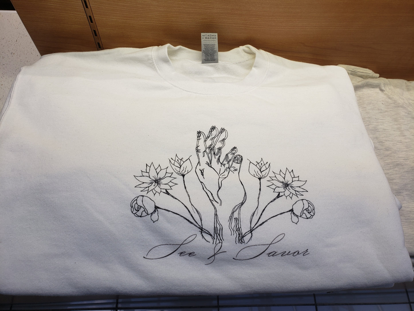 Hand & Flowers Sweatshirt - Hand-drawn design (Unisex sizing)