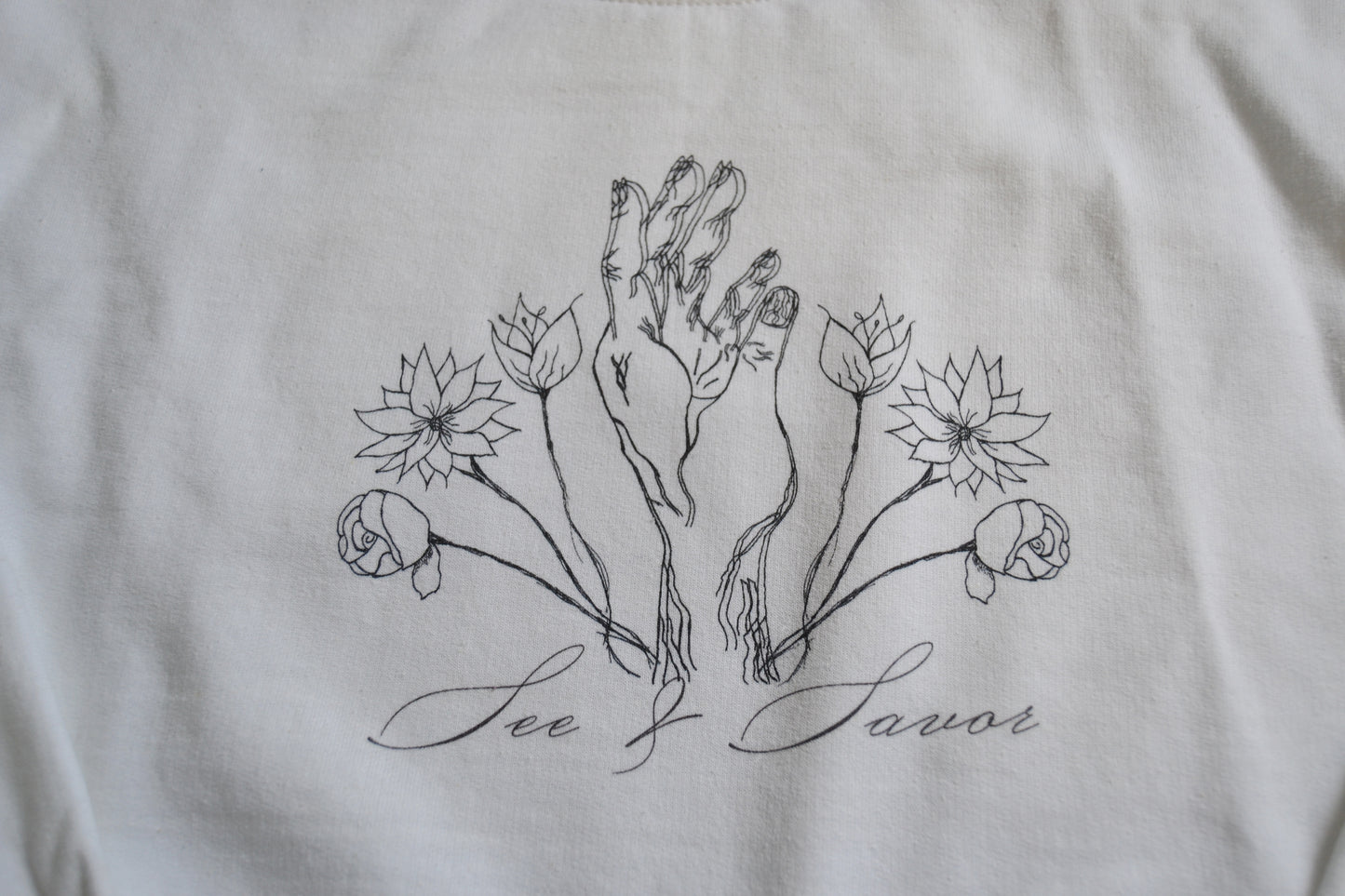 Hand & Flowers Sweatshirt - Hand-drawn design (Unisex sizing)