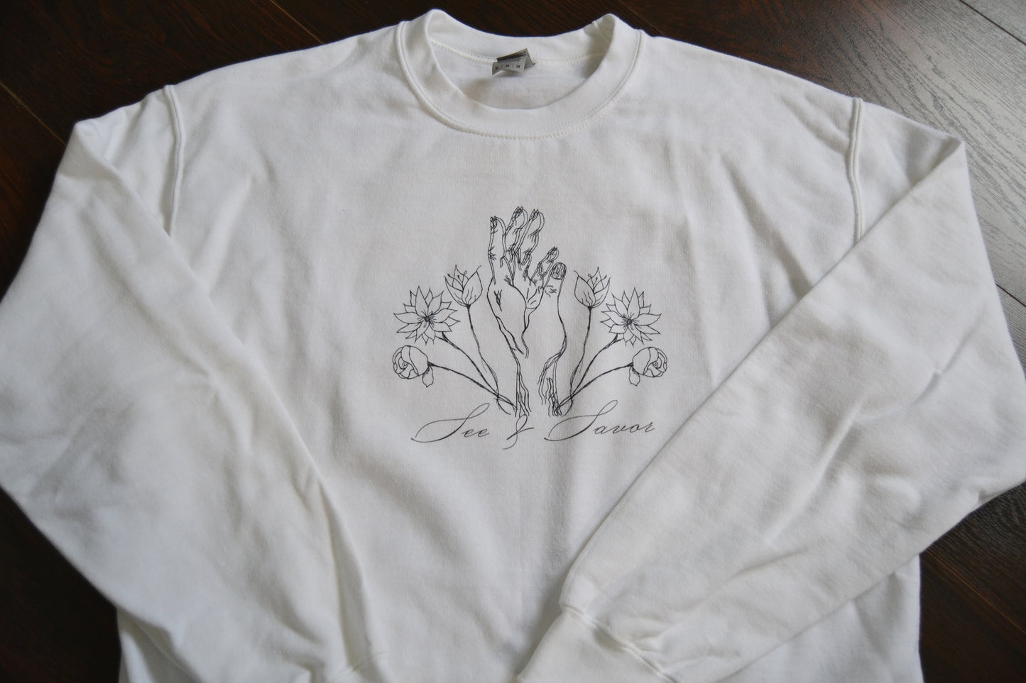 Hand & Flowers Sweatshirt - Hand-drawn design (Unisex sizing)