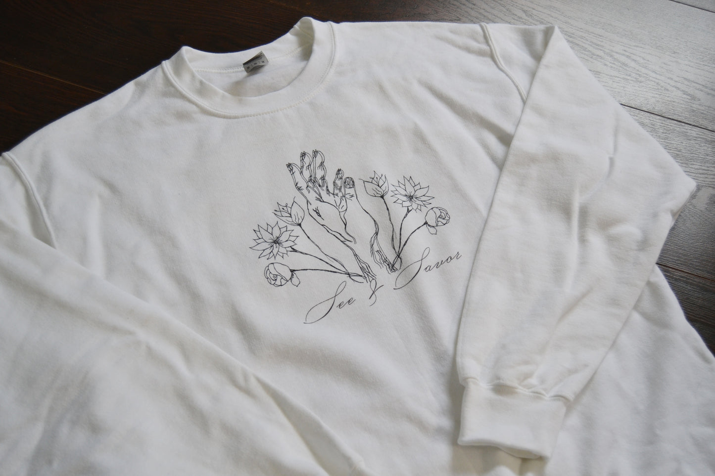 Hand & Flowers Sweatshirt - Hand-drawn design (Unisex sizing)