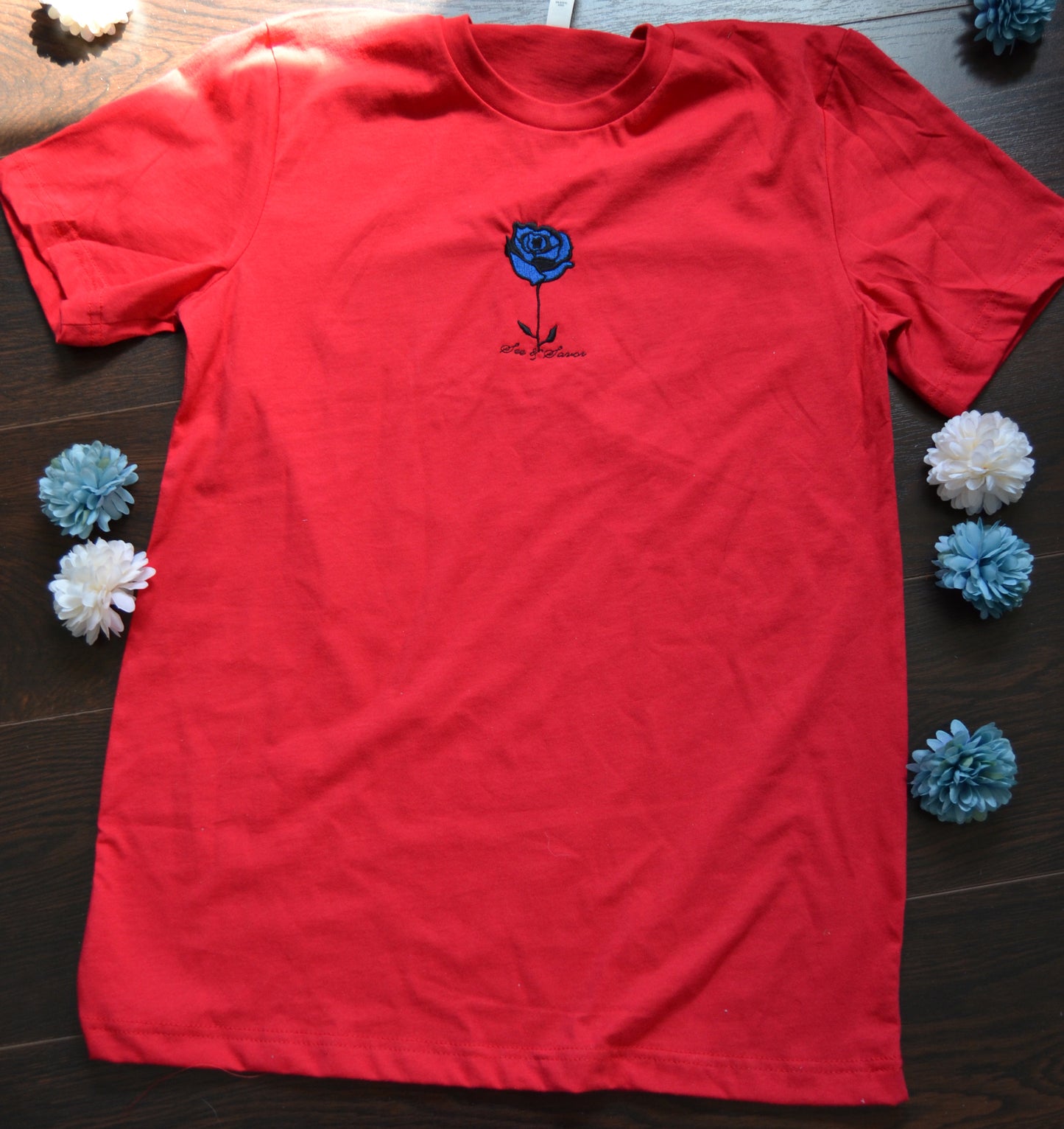 Embroidered Blue Rose T-Shirt (Unisex)