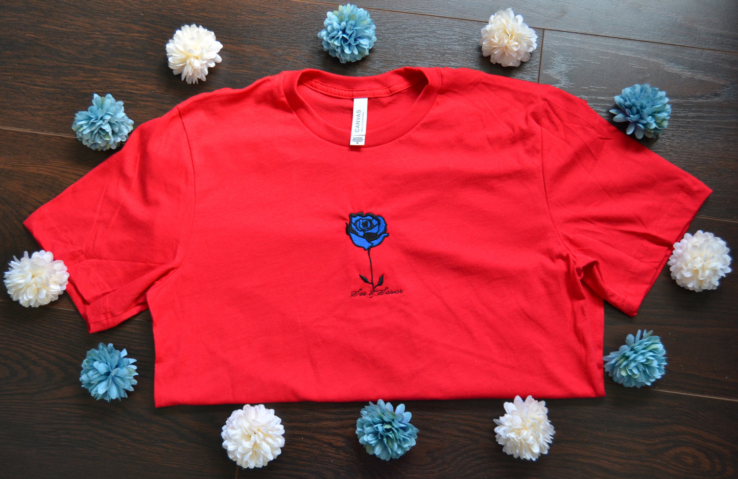 Embroidered Blue Rose T-Shirt (Unisex)