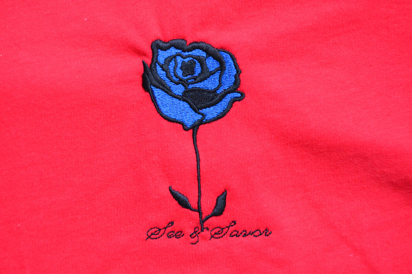 Embroidered Blue Rose T-Shirt (Unisex)