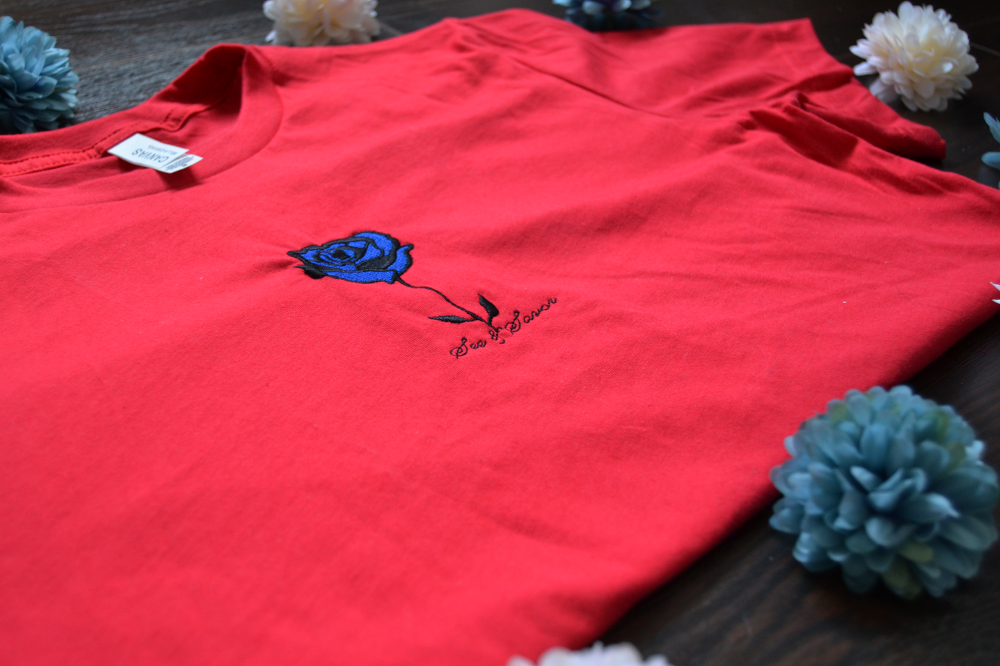 Embroidered Blue Rose T-Shirt (Unisex)